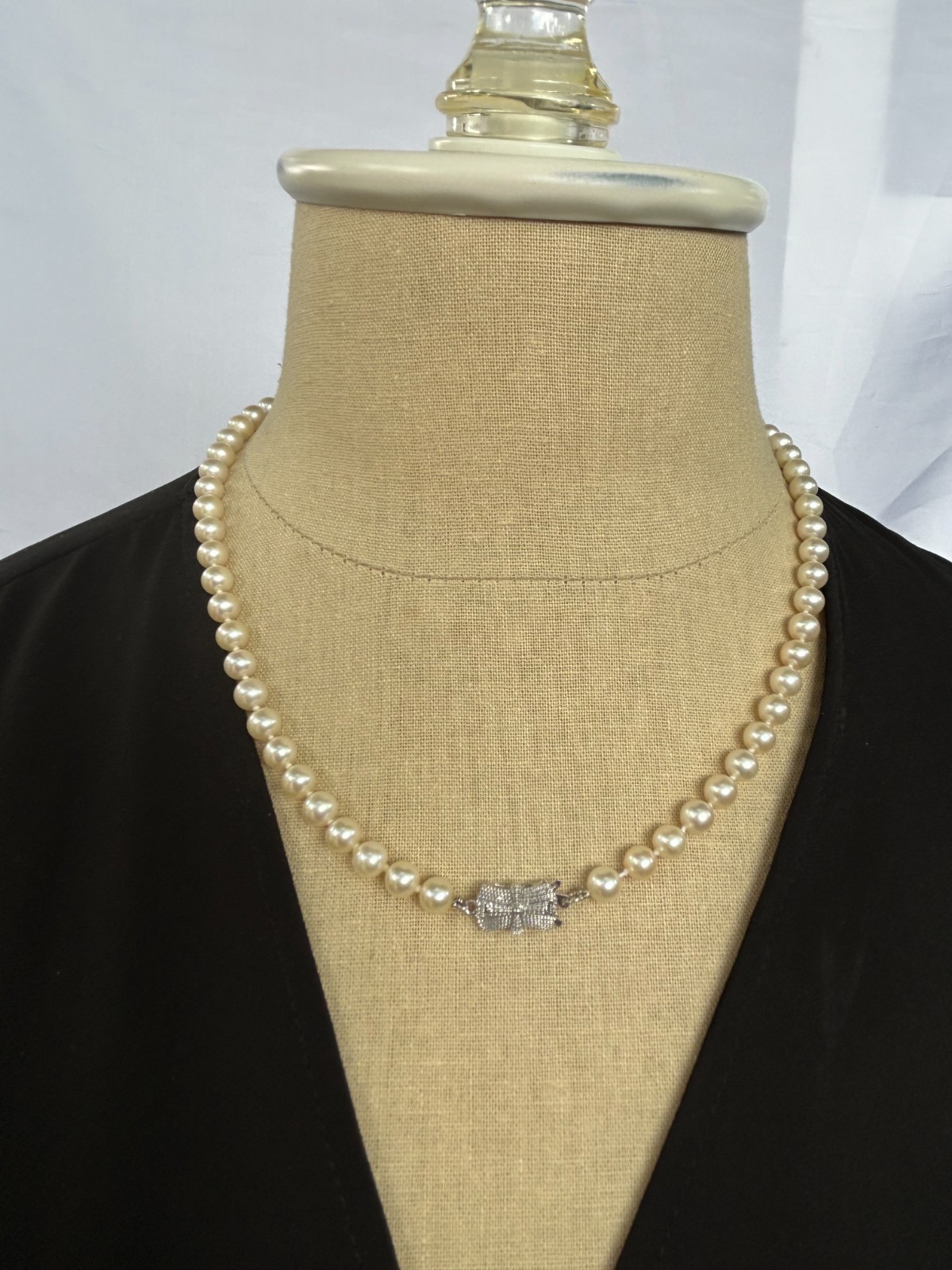 VINTAGE AKOYA CULTURED PEARL STRAND NECKLACE 18″ SOLID 14K WHITE GOLD 585 CLASP