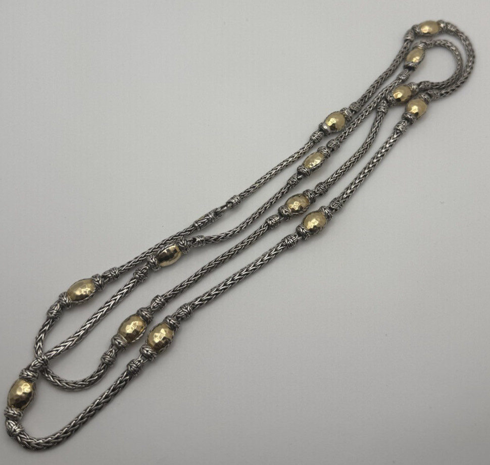John Hardy Palu 36in Sterling Silver & 22K Necklace 13 Stations 68.85g