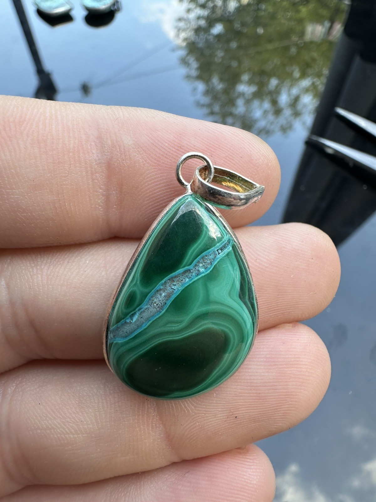 Malachite Chrysocolla 925 Sterling Silver Pendant Natural C3