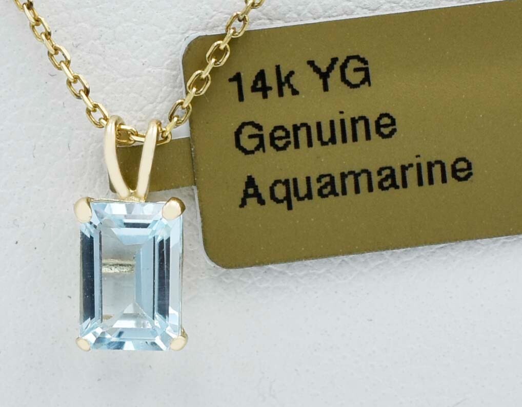 GENUINE 1.35 Cts AQUAMARINE PENDANT SOLID 14k YELLOW GOLD- Free Appraisal -NWT