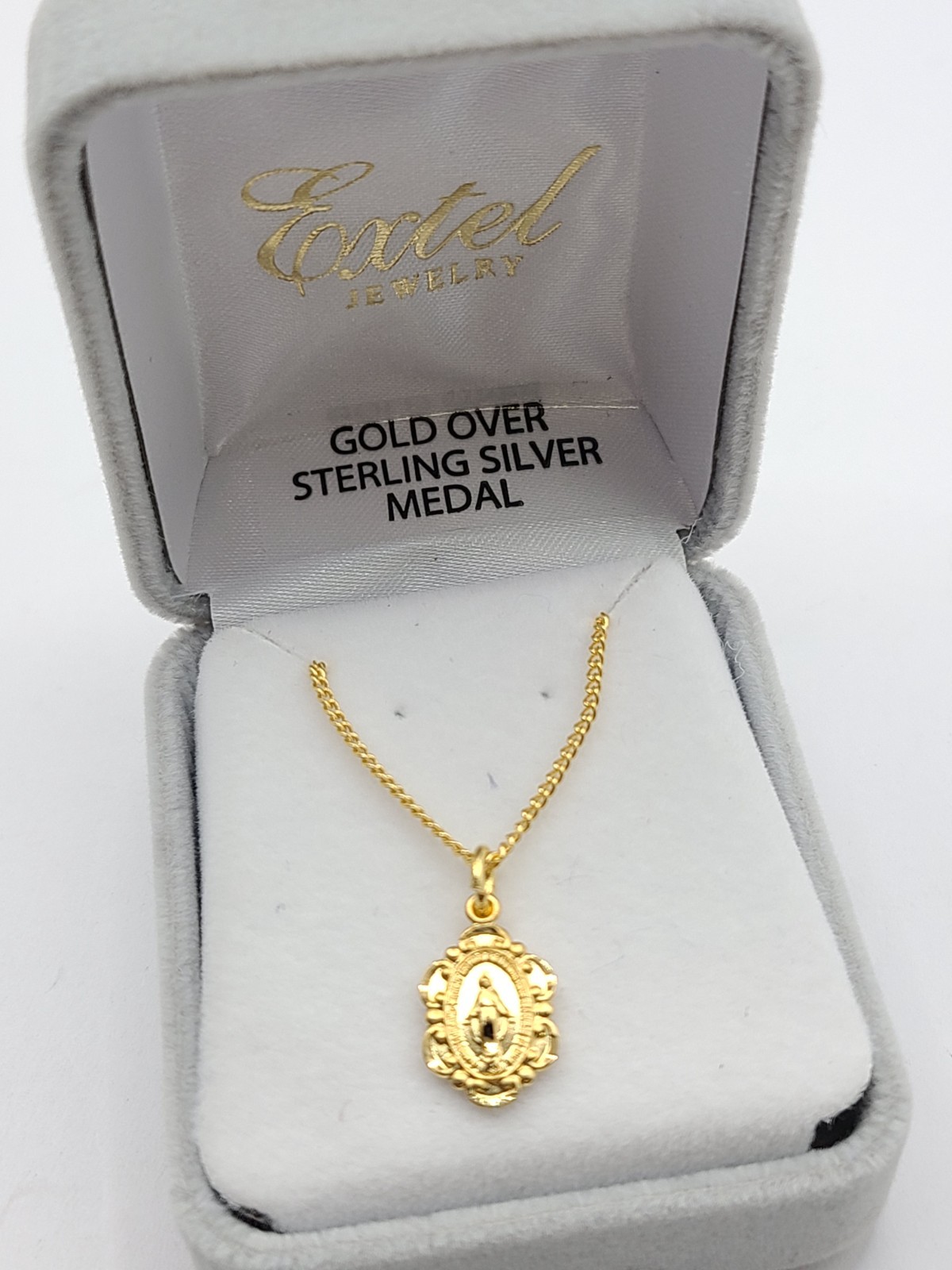 Gold over Sterling Silver Pendant Virgin Mary Necklace Stainless Steel Chain 18″