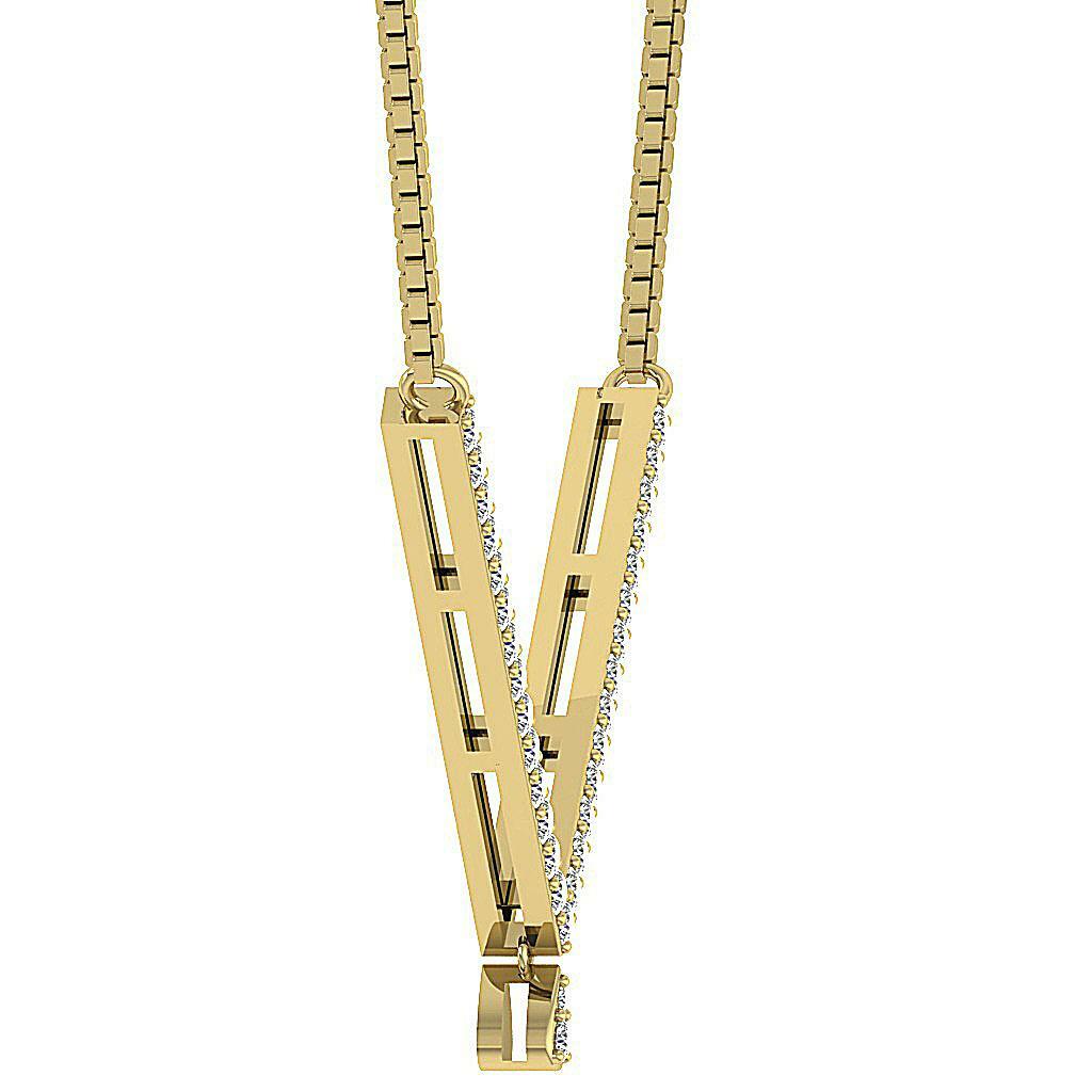 Fashion Pendant Necklace Natural Diamond I1 G 0.45 Carat 14K Rose Gold 0.85 Inch