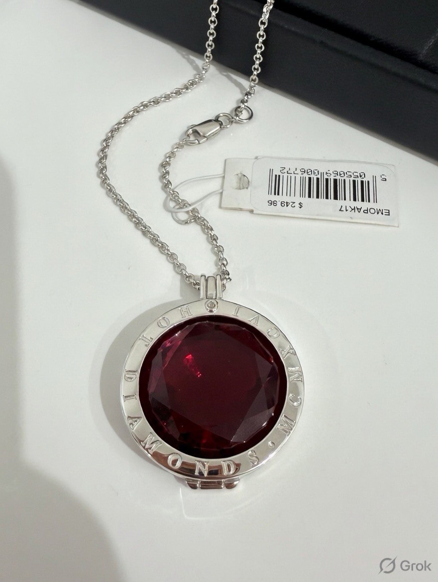 Sterling Silver 925 Domed Natural Diamond red Gemstone Necklace 20mm Pandent