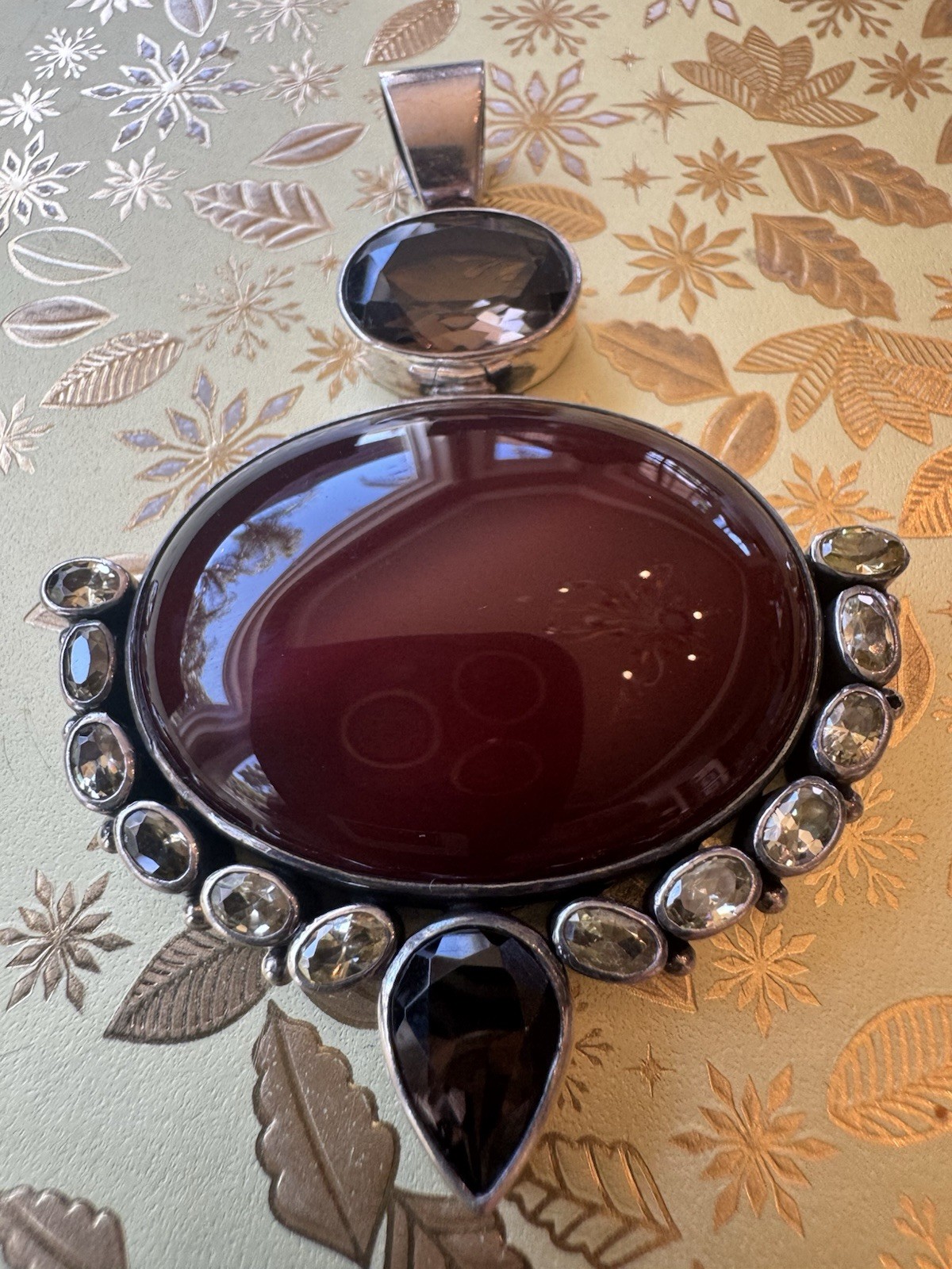 Cabochon And Smokey Topaz Pendant With Yellow Semi Precious Stones Set In Silver