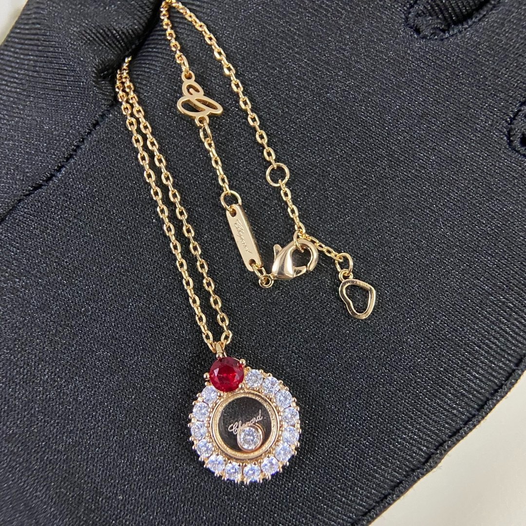 Chopard Happy Diamonds Rose Gold Ruby Moving Diamond Pendant Necklace