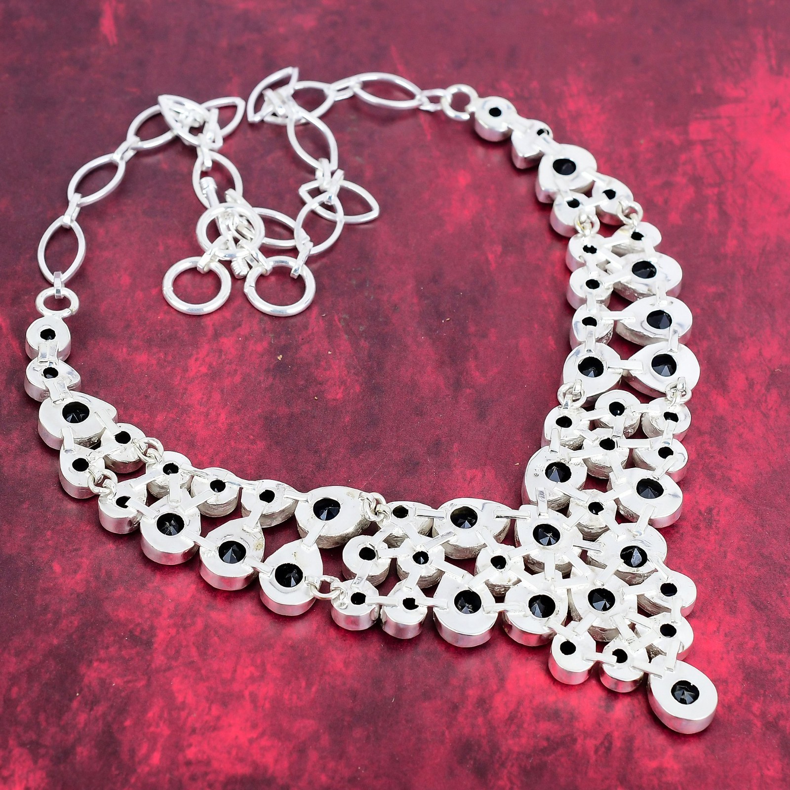 Blue Sapphire Lab-Created Handmade Gemstone 925 Sterling Silver Necklace Jewelry