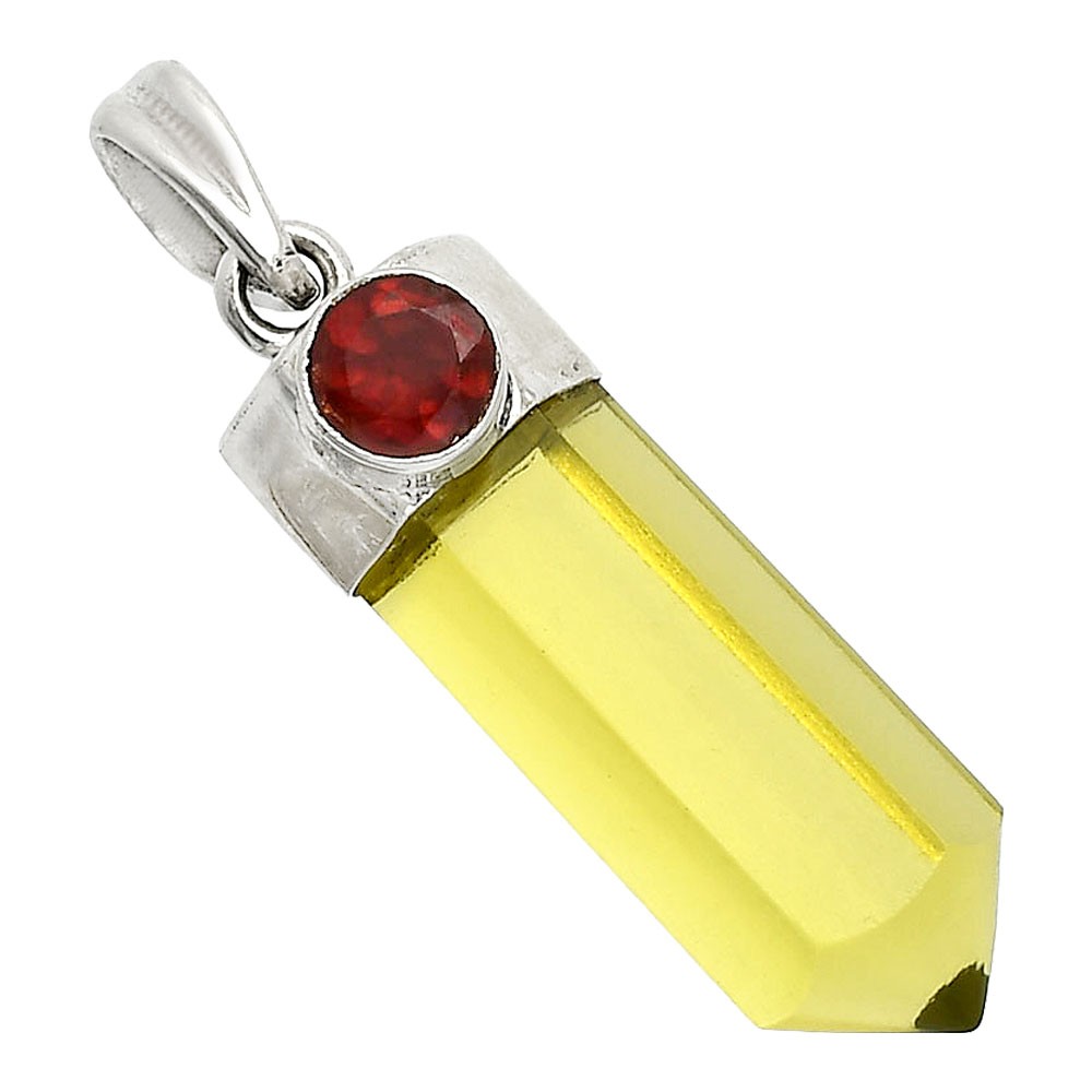 Natural Lemon Quartz Point & Garnet 925 Sterling Silver Pendant Jewelry P-1107