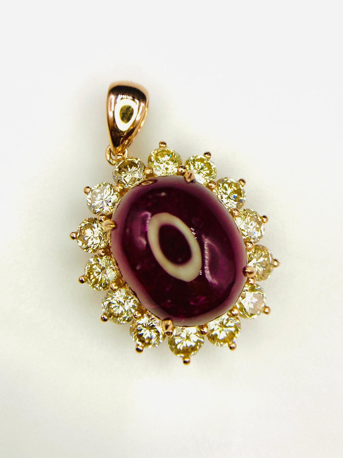 GIL Certified 14K Yellow Gold Rubellite & Diamond Pendent Natural Gemstone