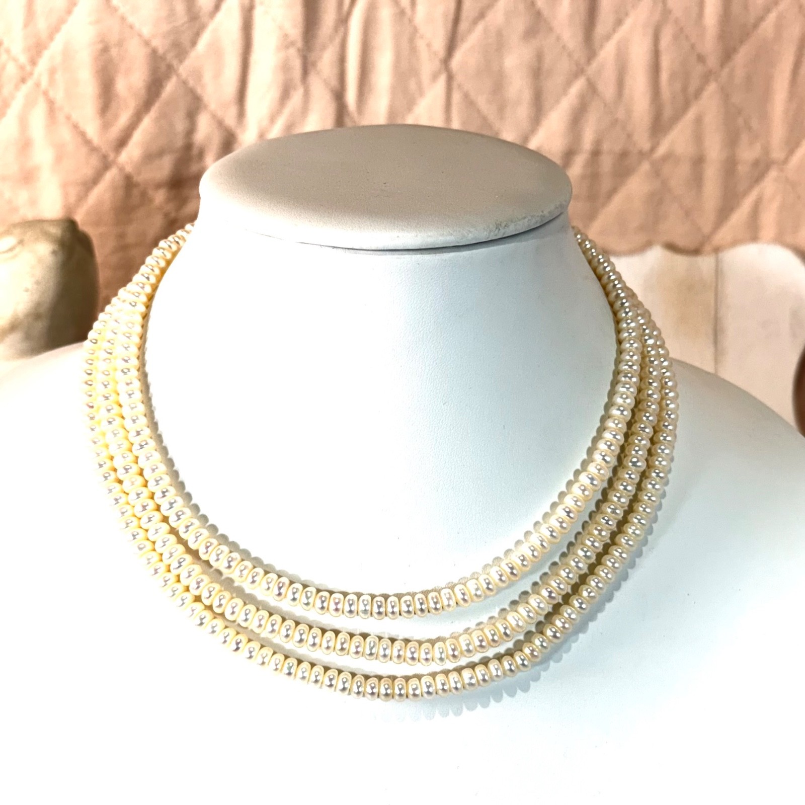 Vintage 925 Sterling Silver Multi Strand Genuine Pearl Necklace With Box Clasp