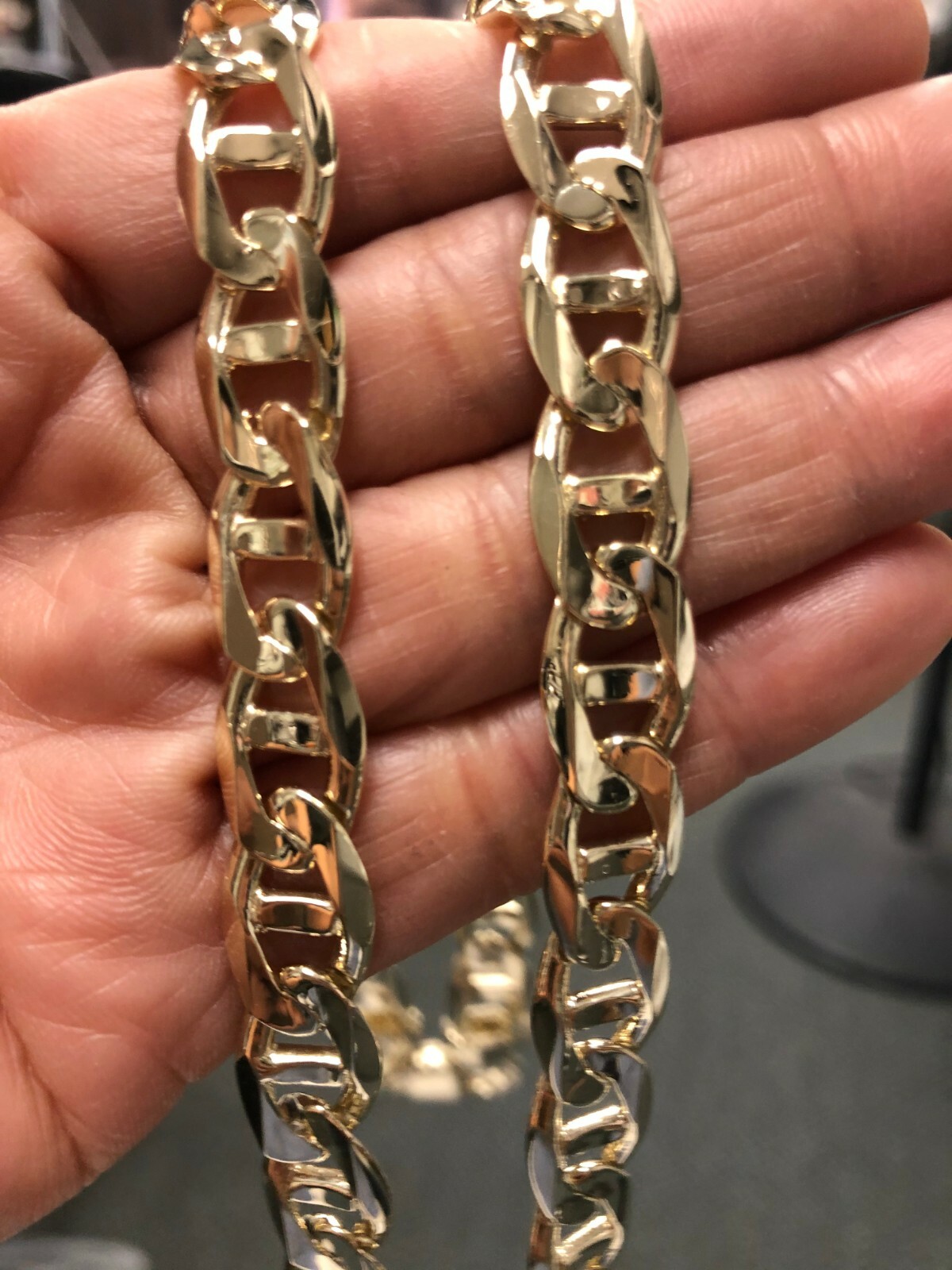 10k Yellow Gold Solid Concave Mariner Chain Necklace 20″ 10mm 60 grams