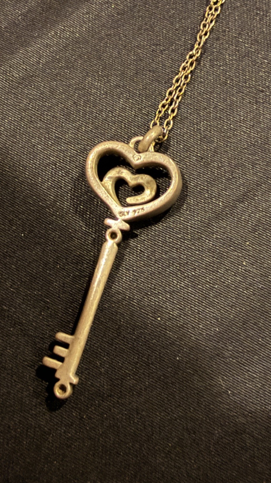 Vintage 925 Sterling Silver slv Diamond Skeleton Key Pendant Maker Mark On Back