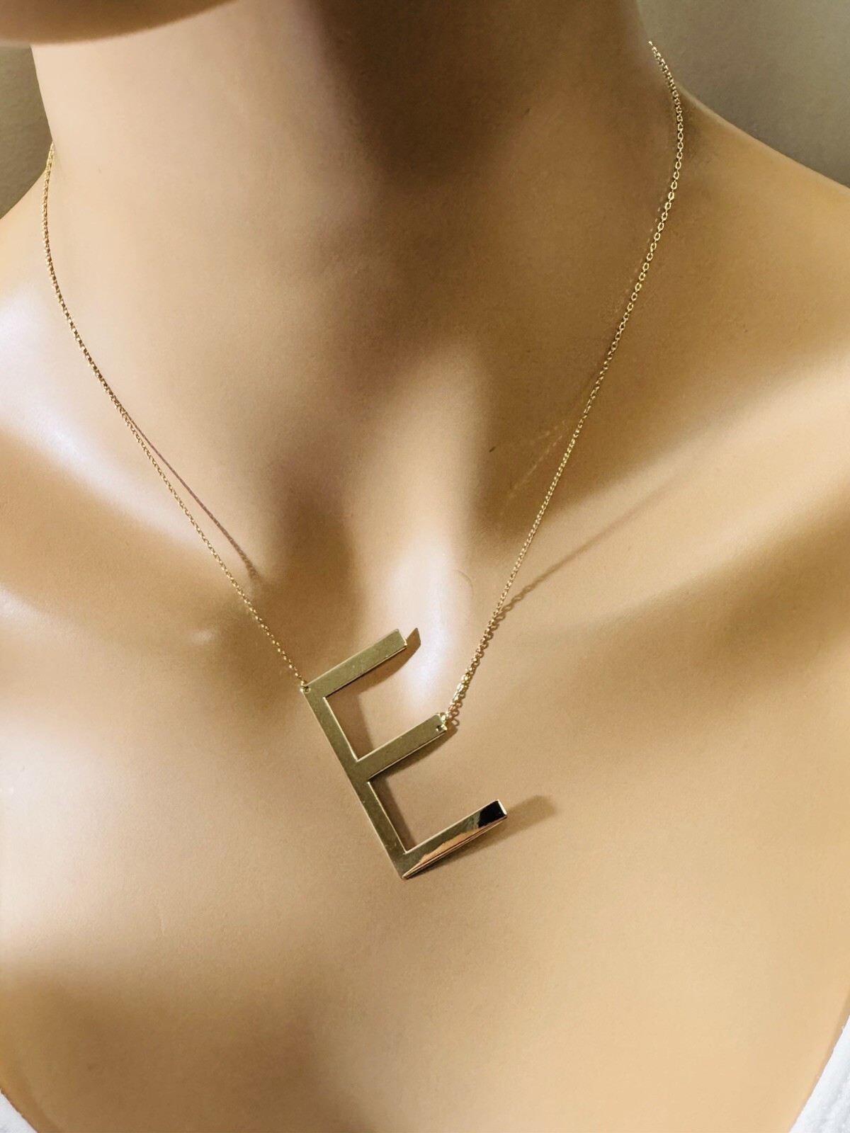 RARE 18K 750 Fine Gold Letter E initial Necklace 16.5/17.5” Long 1mm 4.3g