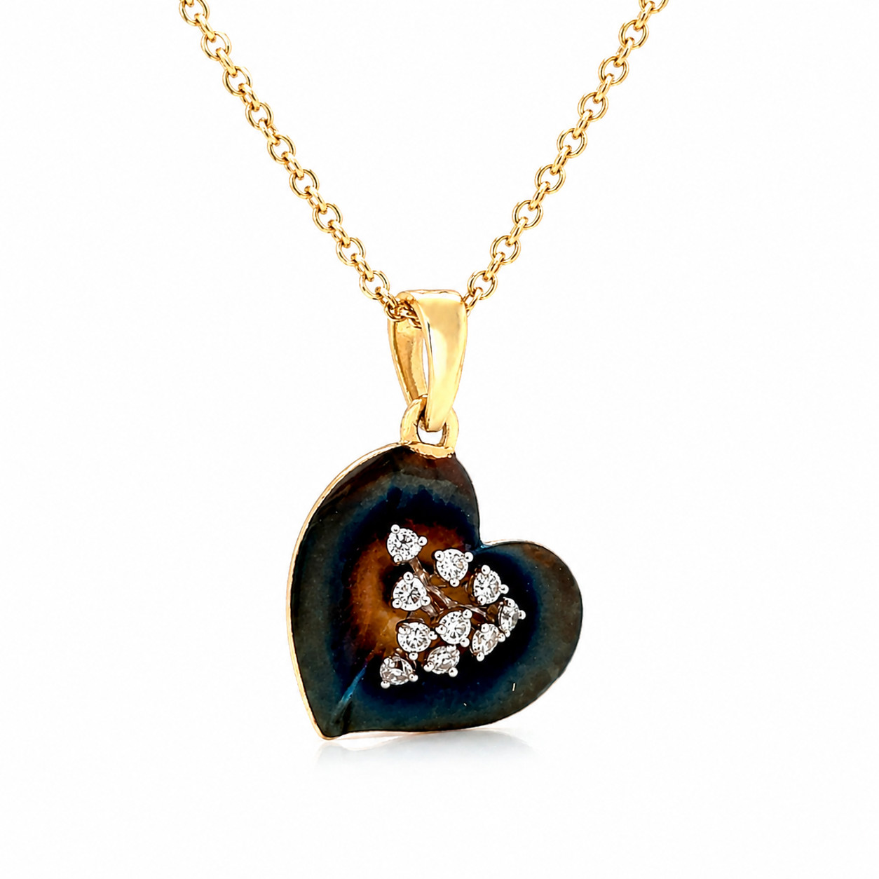 Natural Diamond Heart Pendant Necklace 14K Yellow Gold, Dainty Necklace
