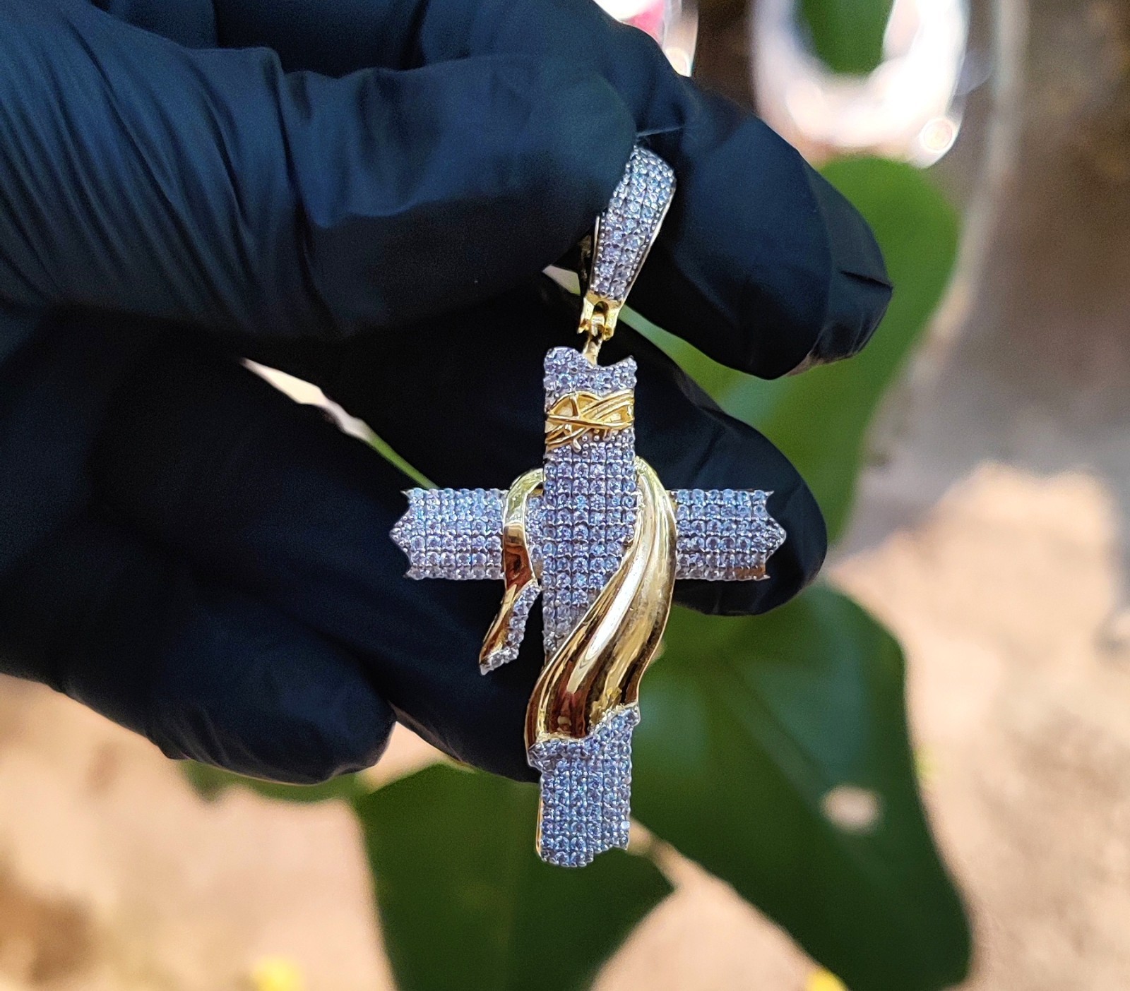 2Ct Round Cut Lab Created Diamond Jesus Cross Pendant 14K Yellow Gold Plated