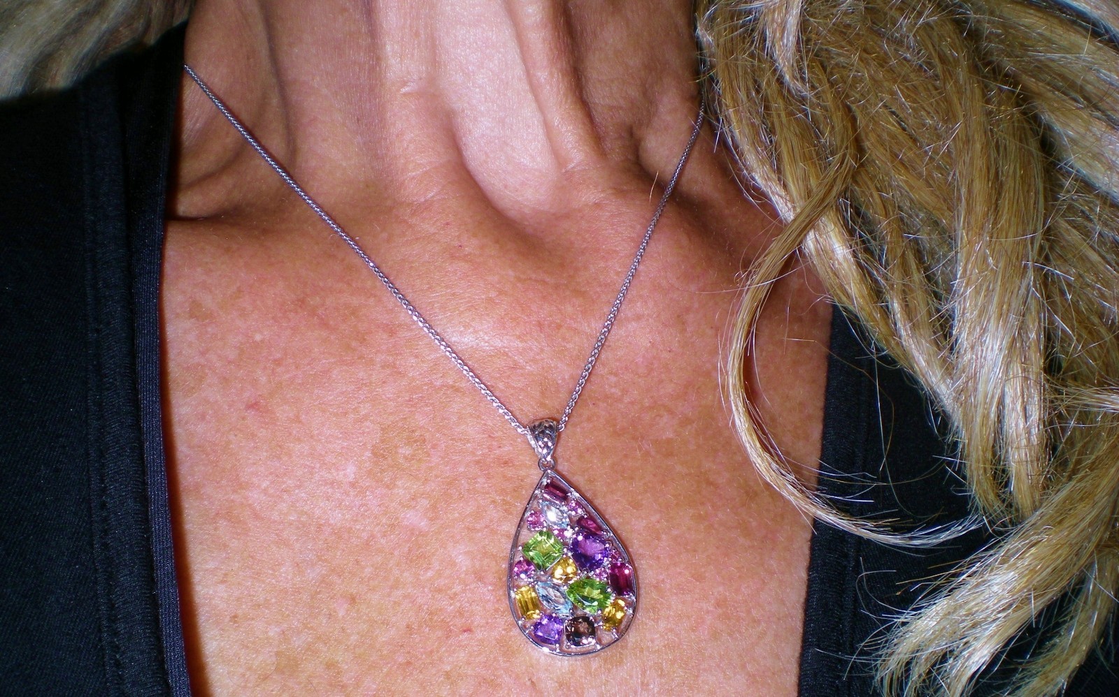 KAY Jeweler Sterling Silver Multi-Shape Natural Gemstone Teardrop Necklace 💎