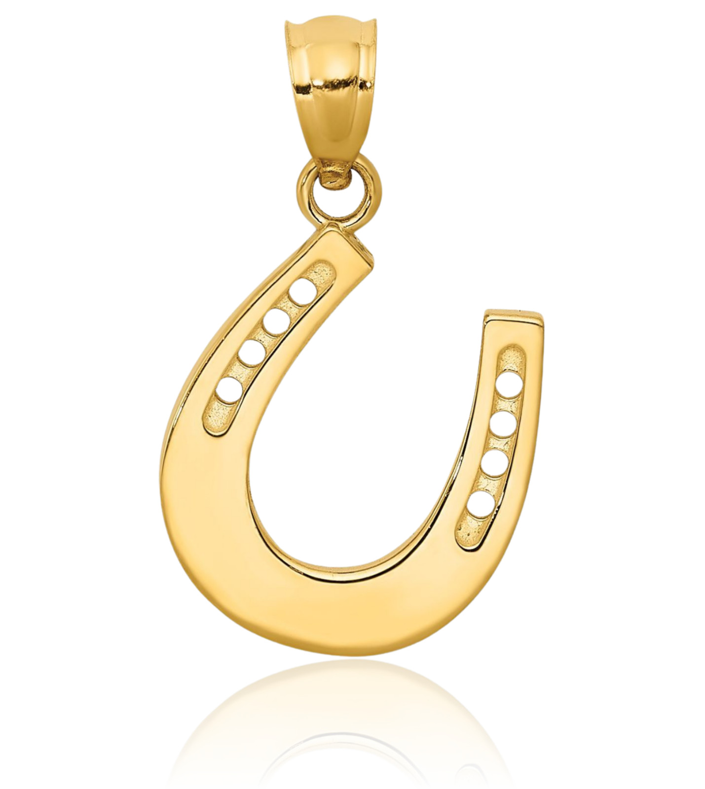 14K Solid Yellow Gold Extra Large Horseshoe Pendant Necklace 39mm 1-1/2 inch