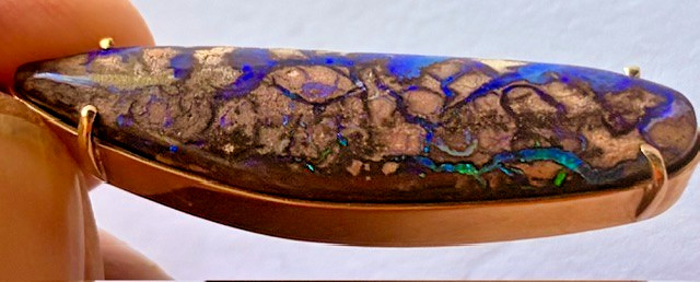 Australian Boulder Opal Pendant with Electric Blue Marquise Shaped Stone