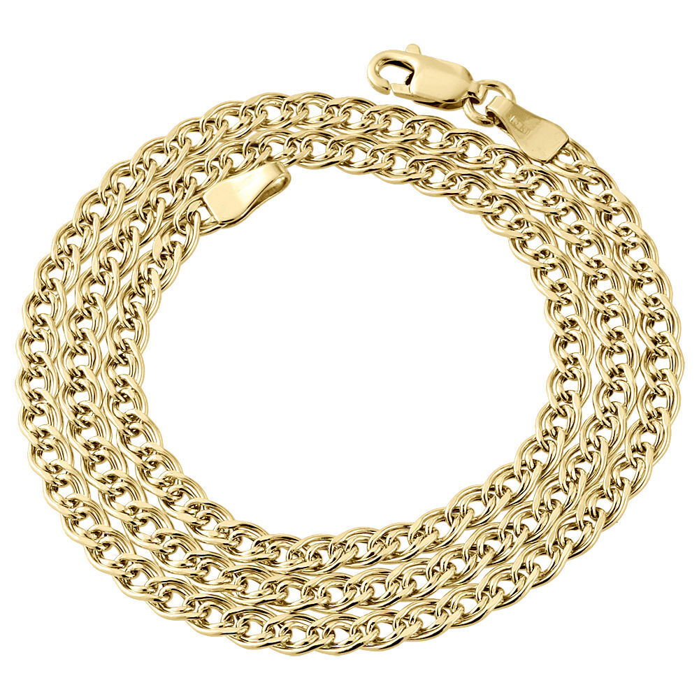 10K Yellow Gold 3.5MM Double Cuban Curb Italian Link Chain Necklace 16-26 Inches