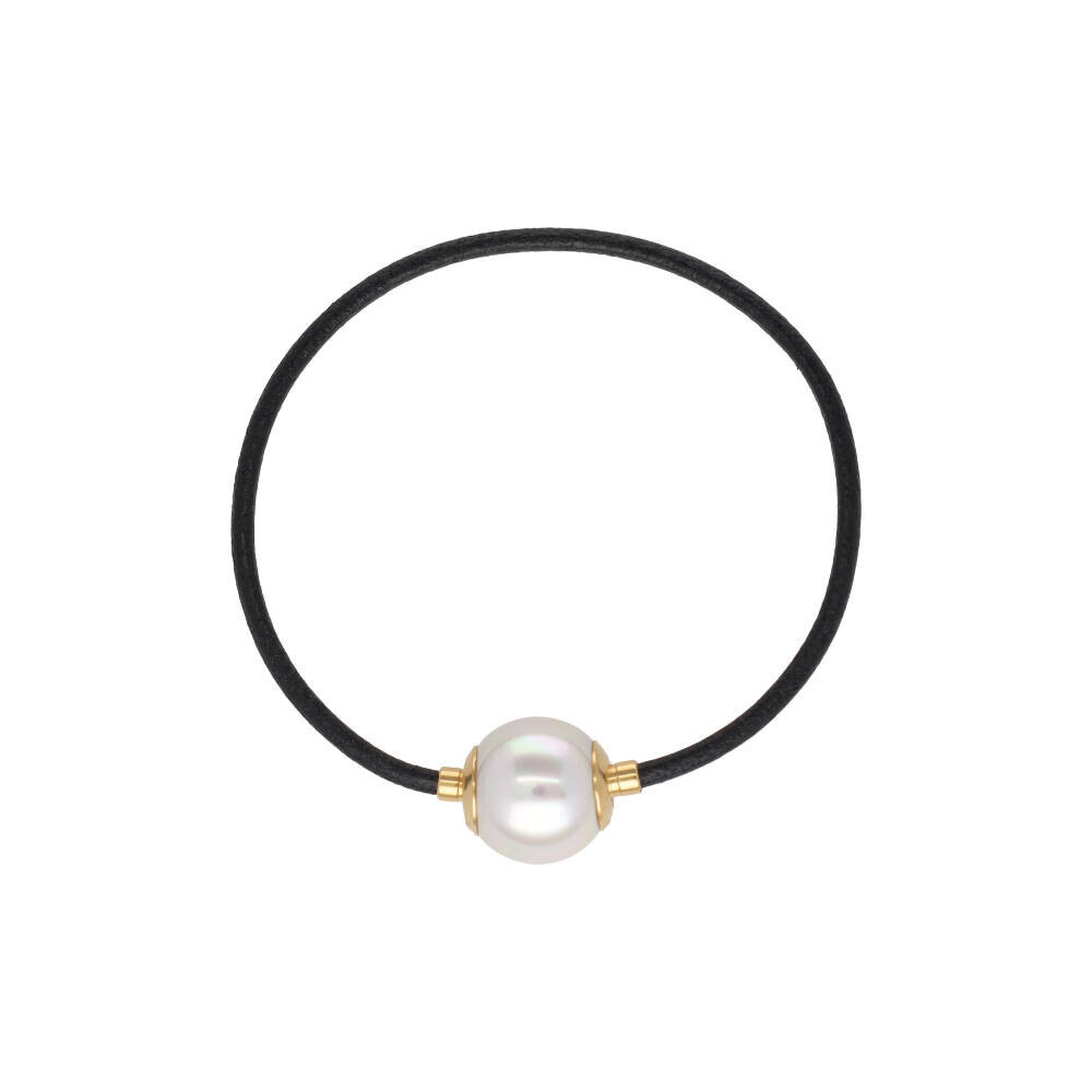 Majorica Zindis Gold Plated 18mm Pearl Pendant Plugs in 15″ Black Leather Cord