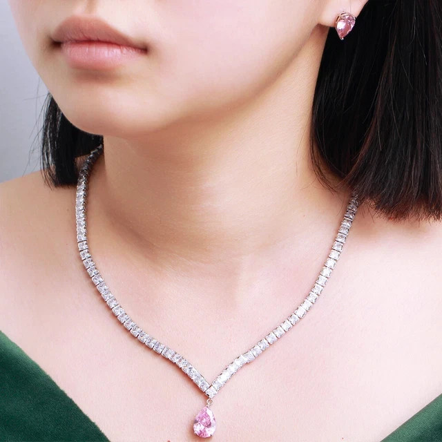 15CT Lab Created Diamond Tennis Necklace Set 14K White Gold Plated