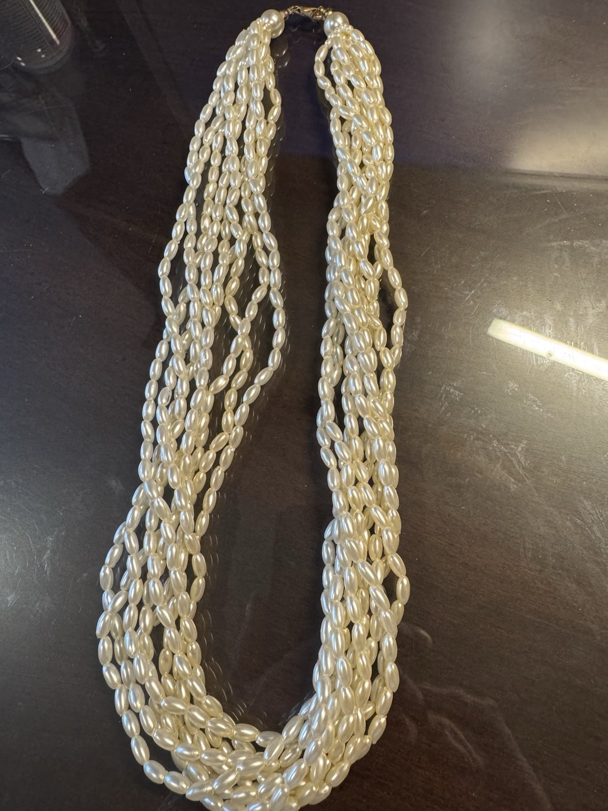 VTG Multi-Strand Freshwater Pearl Necklace 22″ Gold Box Clasp Beaded