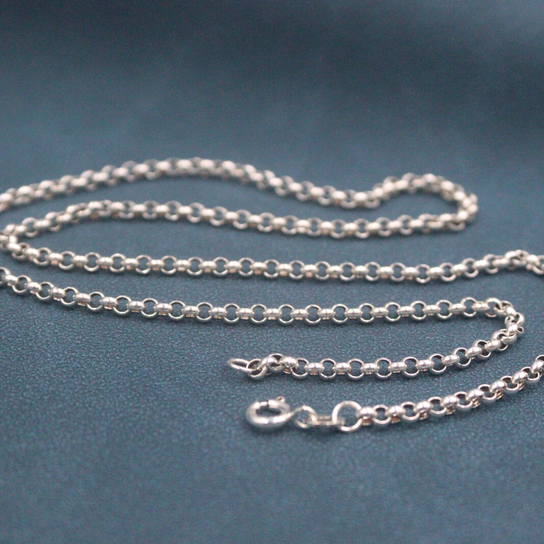Real S925 Sterling Silver Chain For Men Women 3mm Rolo Link Necklace 20inch L