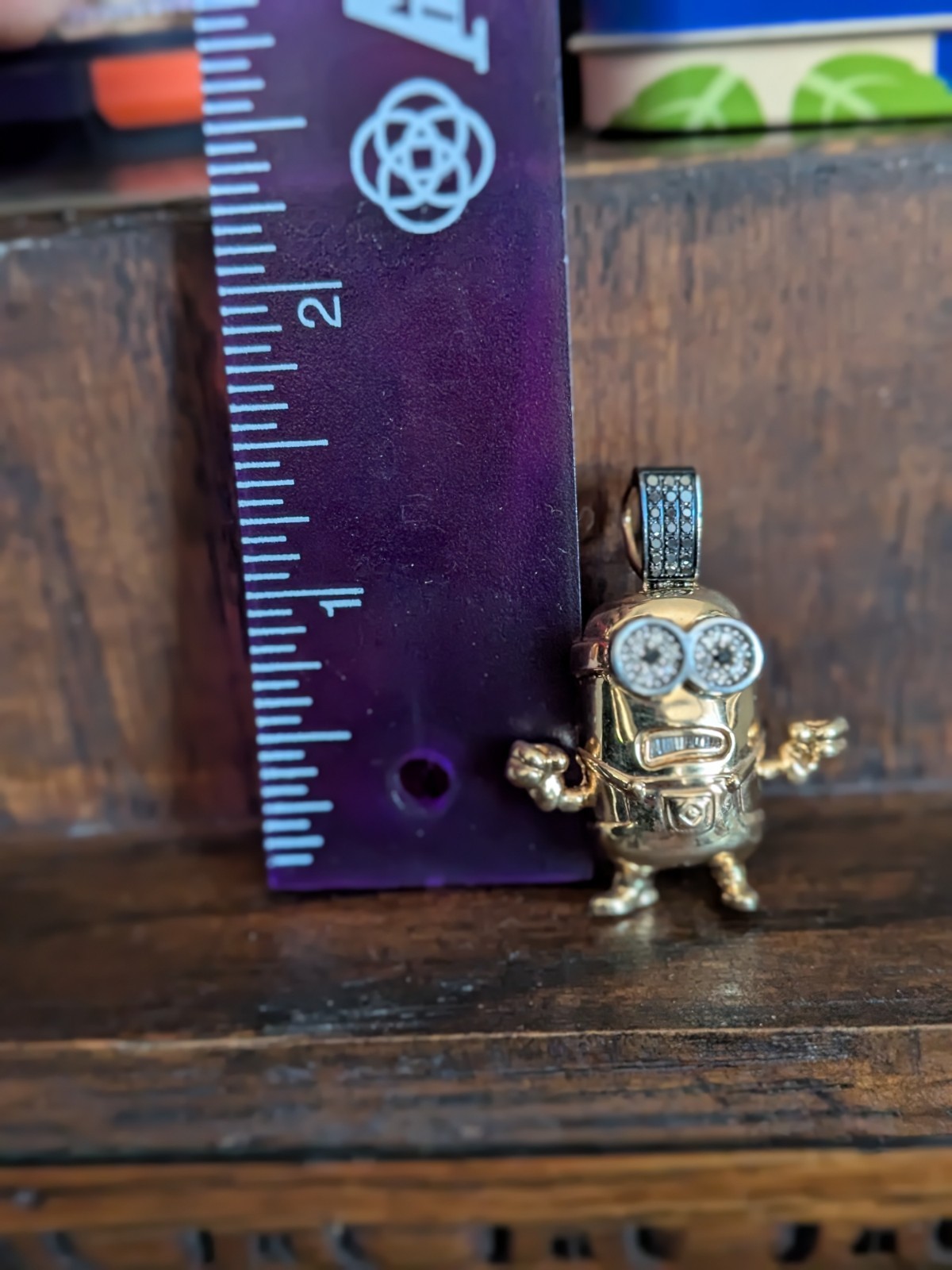 One of a Kind 14k Gold Minion Pendant White & Black Diamond 15.11g