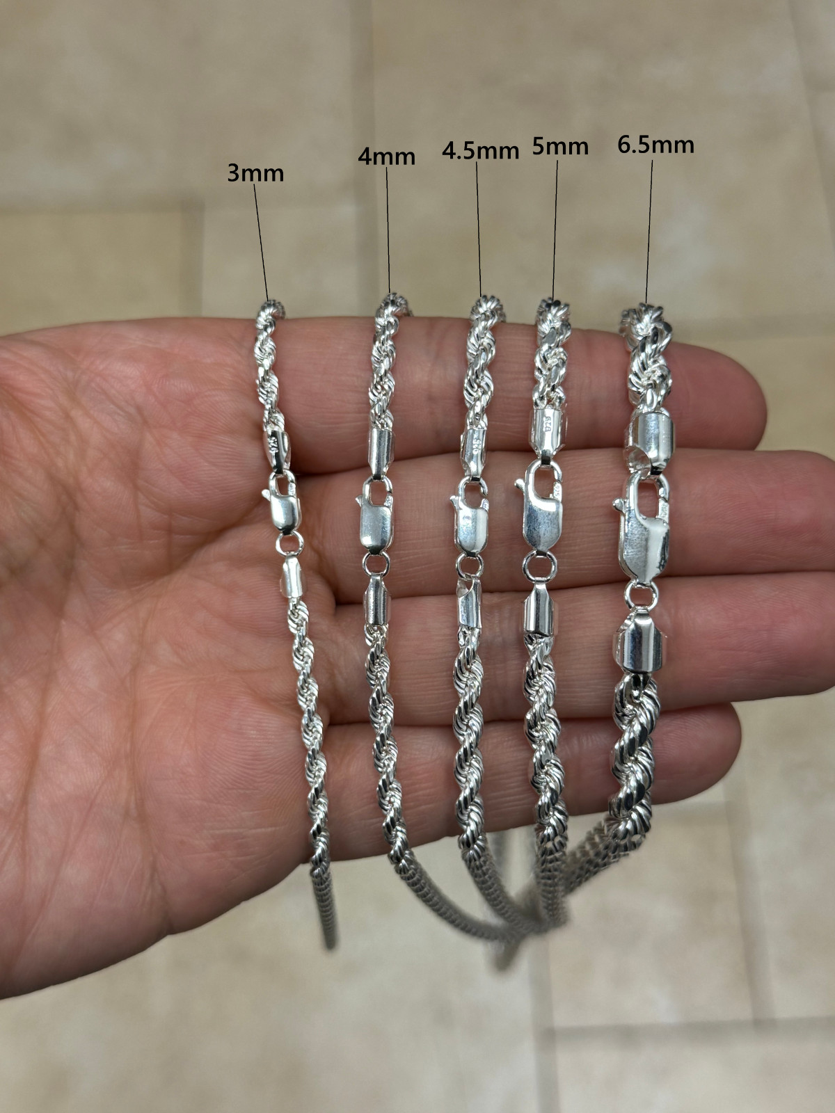 925 Sterling Silver Italian DIAMOND CUT ROPE CHAIN Necklace All Sizes – UNISEX