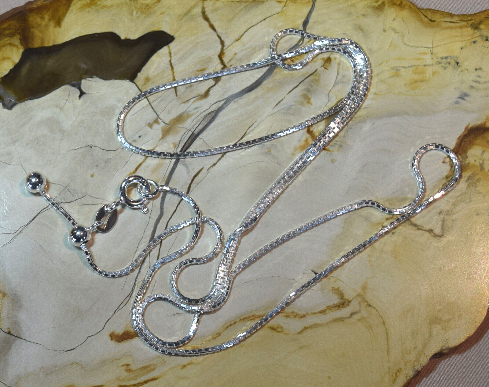 Adjustable 1mm 8 Sided Box Chain Necklace 925 Sterling Silver 16″ to 22″ Slide