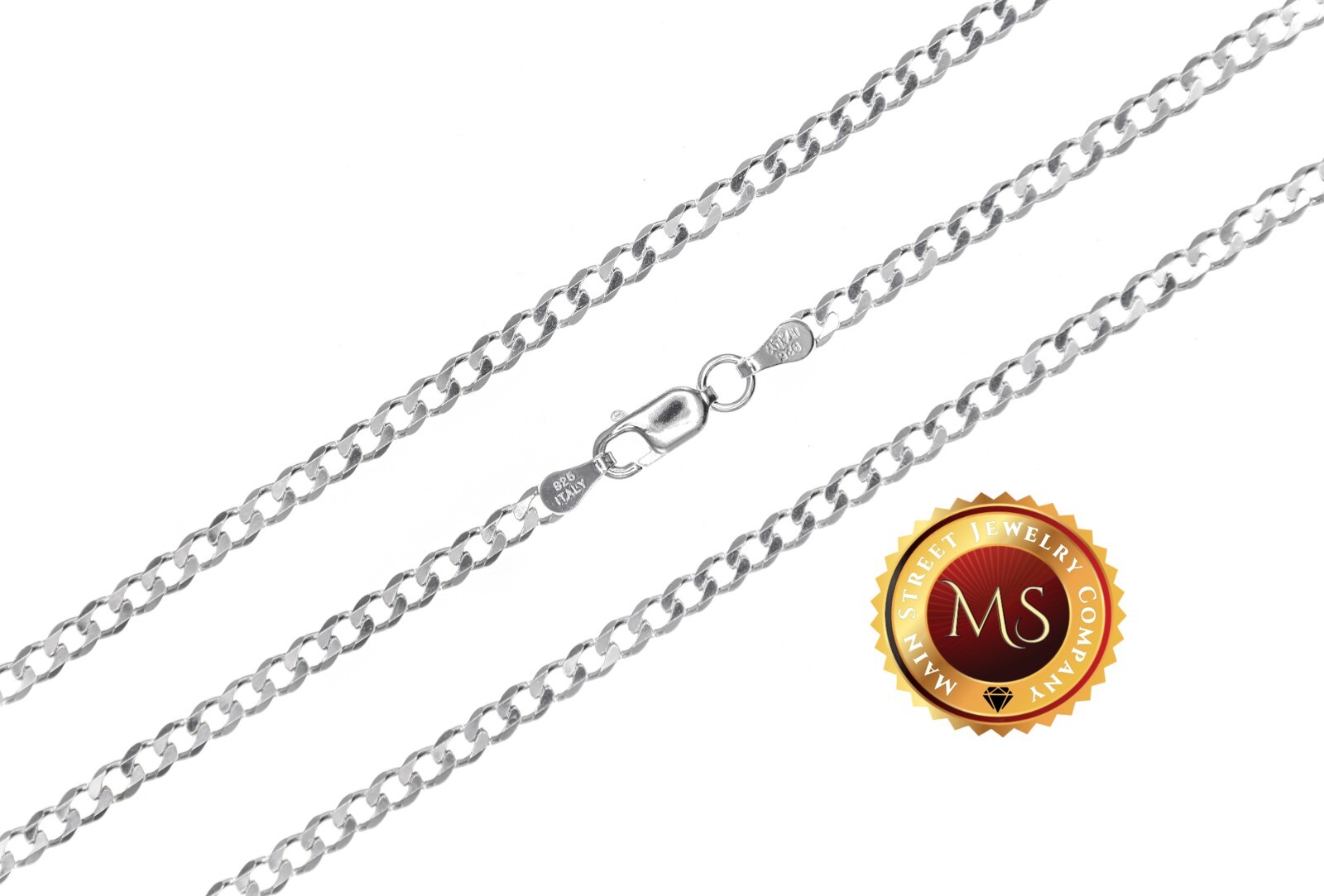 3mm ITALY 925 Sterling Silver CURB Chain Necklace or Bracelet 7″- 30″