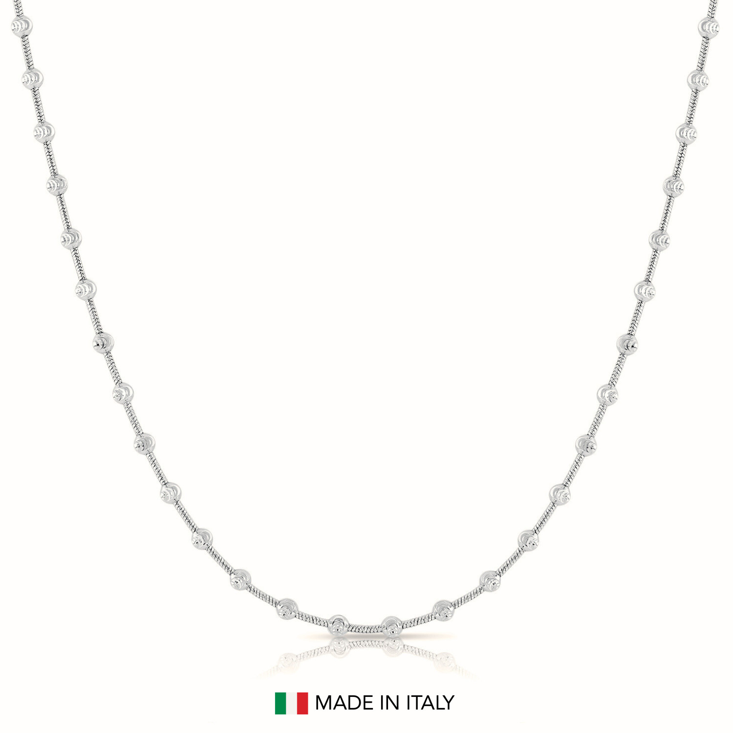 Solid 925 Sterling Silver Diamond-Cut Ball Beaded Chain Italian Necklace 16″-20″