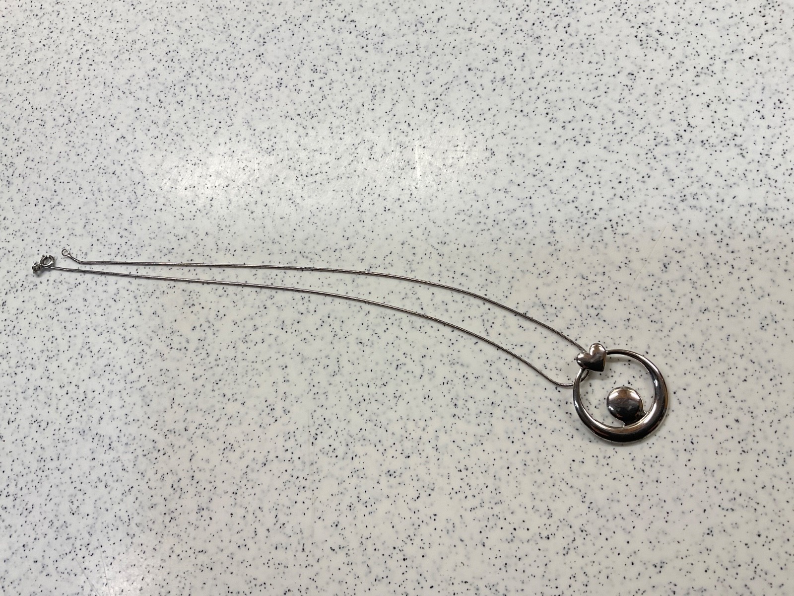 925 Sterling Silver Modern Circle Orb Pendant Necklace Heart Bail Snake Chain Mi