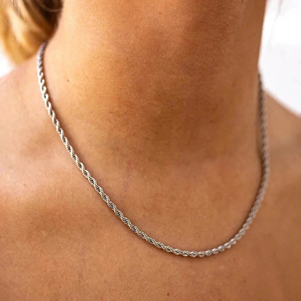 4mm Diamond Cut Solid 925 Sterling Silver Italian Rope Chain Men’s Necklace
