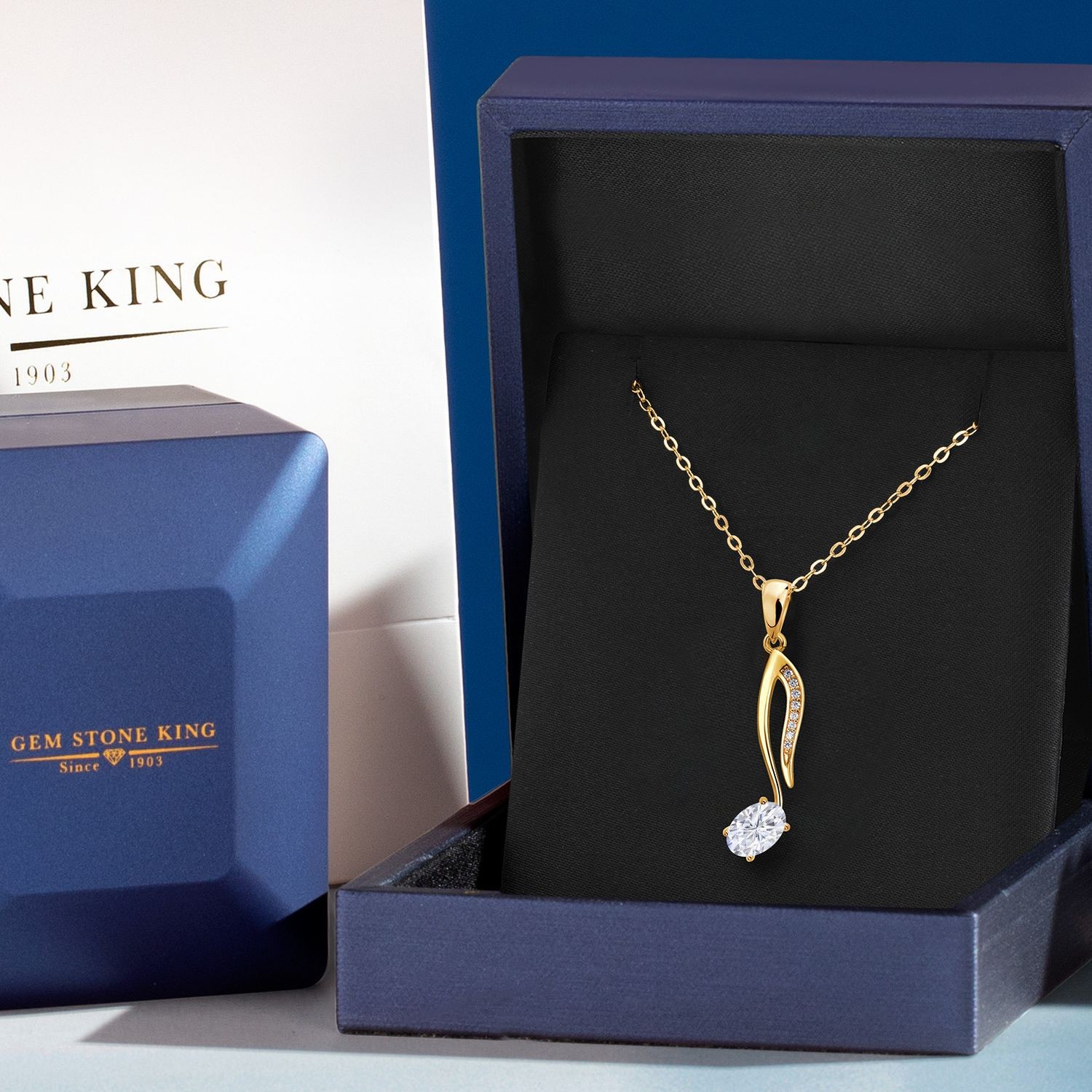 18K Yellow Gold Plated Silver Pendant with Chain Set with Near Colorless (GH)