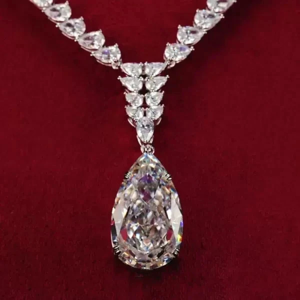 30Ctw Pear Cut Lab Created Diamond Statement Necklace 14K White Gold Plated