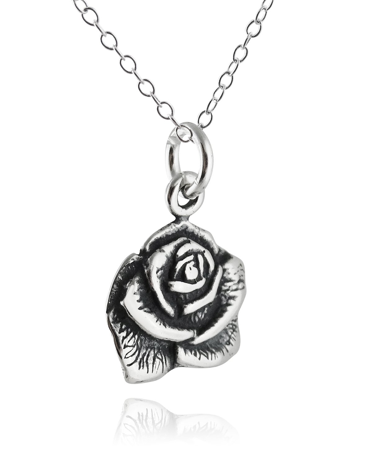 Rose Necklace – 925 Sterling Silver – Flower Charm Jewelry Garden Roses Pendant