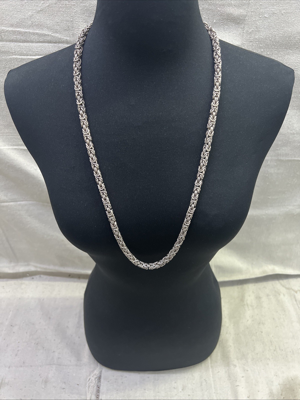 Sterling Silver 7.5mm Thick Byzantine Link Chain Necklace 78.6g /32in