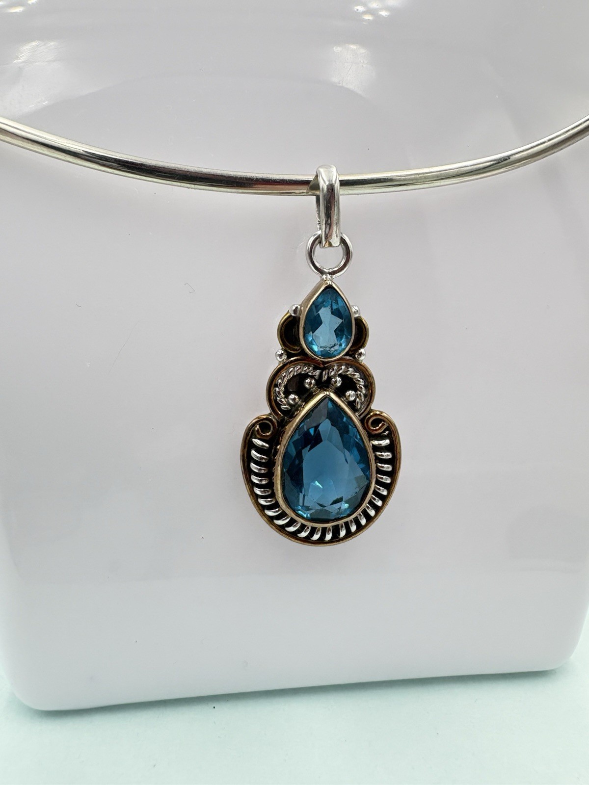925 Sterling Silver Blue Topaz Teardrop Pendant – Pendant Only