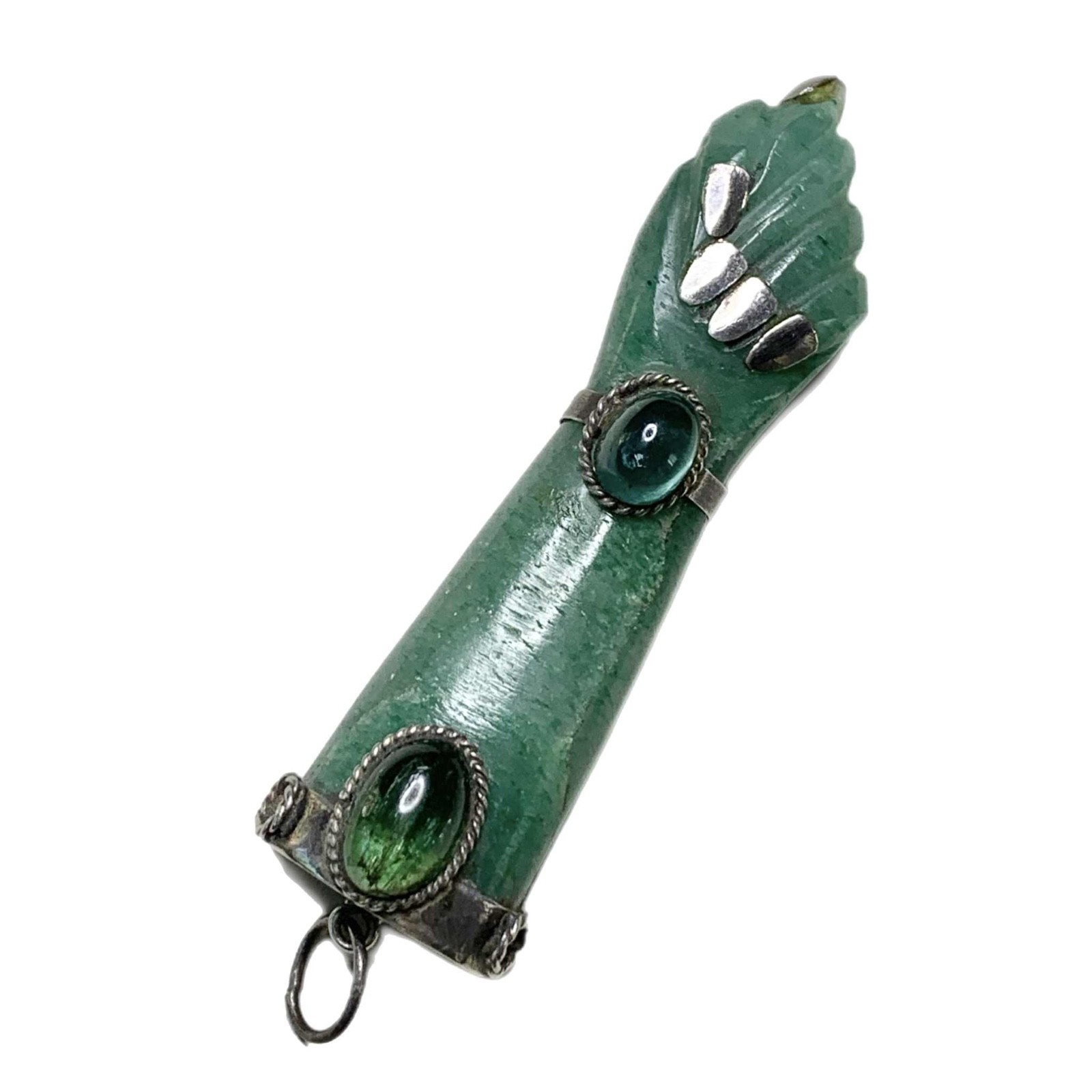LUX Vintage Jadeite Figa Pendant, with Sterling Cap, XL Amulet, 3”