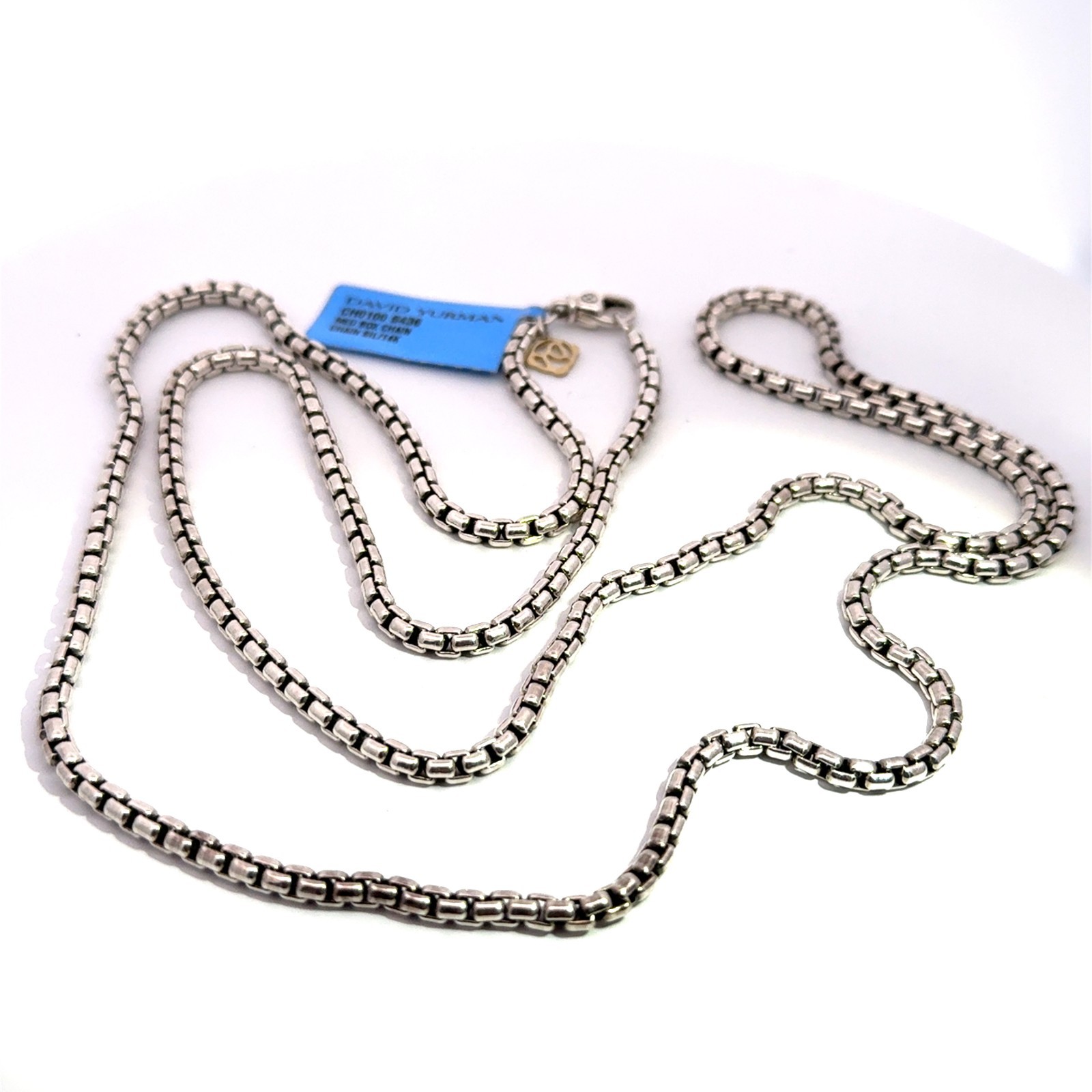 David Yurman 925 Sterling Silver 14k Yellow Gold Box Chain 3.6mm Necklace 36″