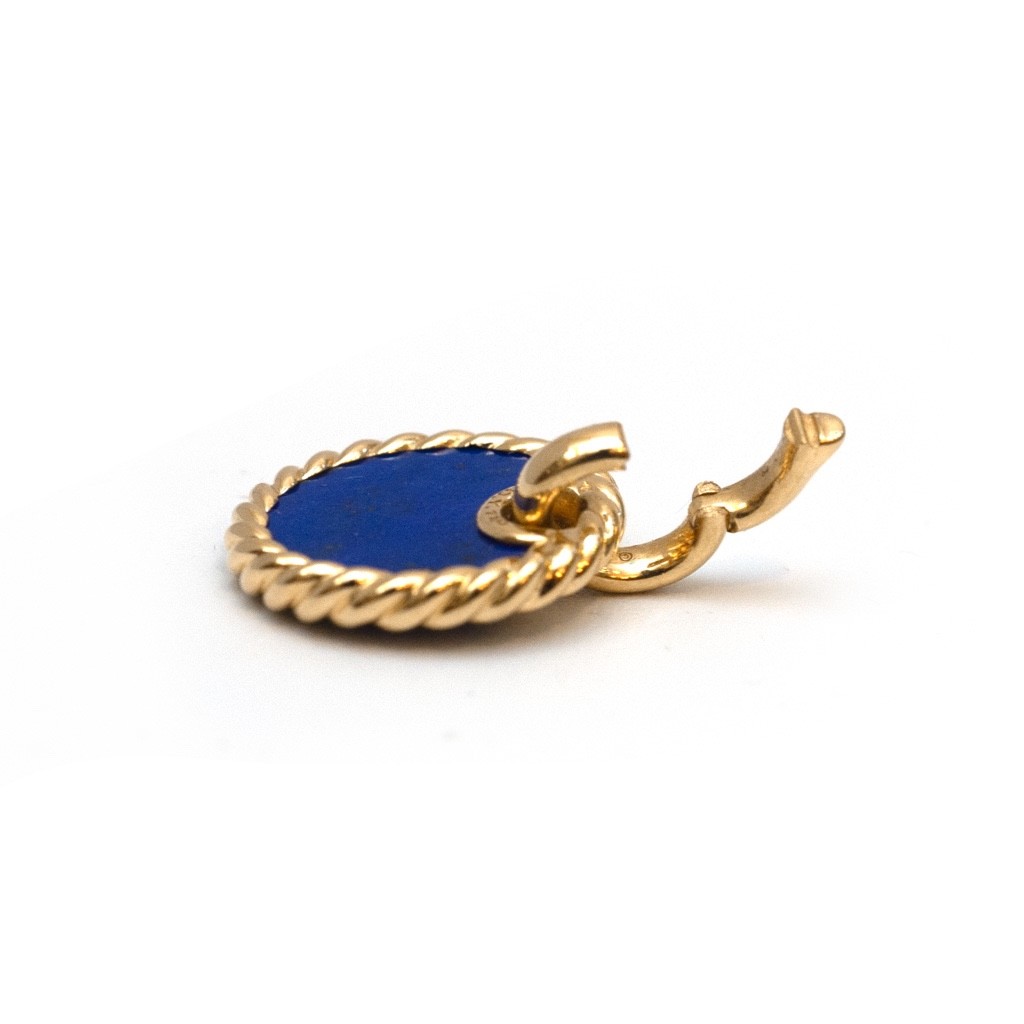 DAVID YURMAN 18K Gold & Lapis Lazuli Elements Disc 15.5mm Pendant New Authentic