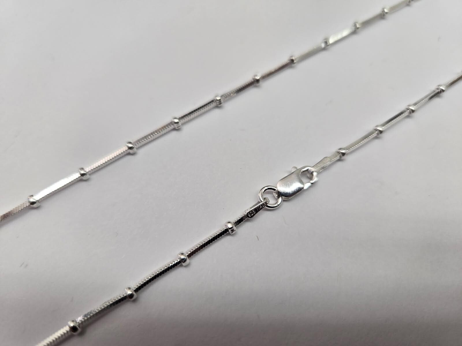925 Sterling Silver Beaded Square Snake Station Chain Necklace 2mm 7″ to 20″