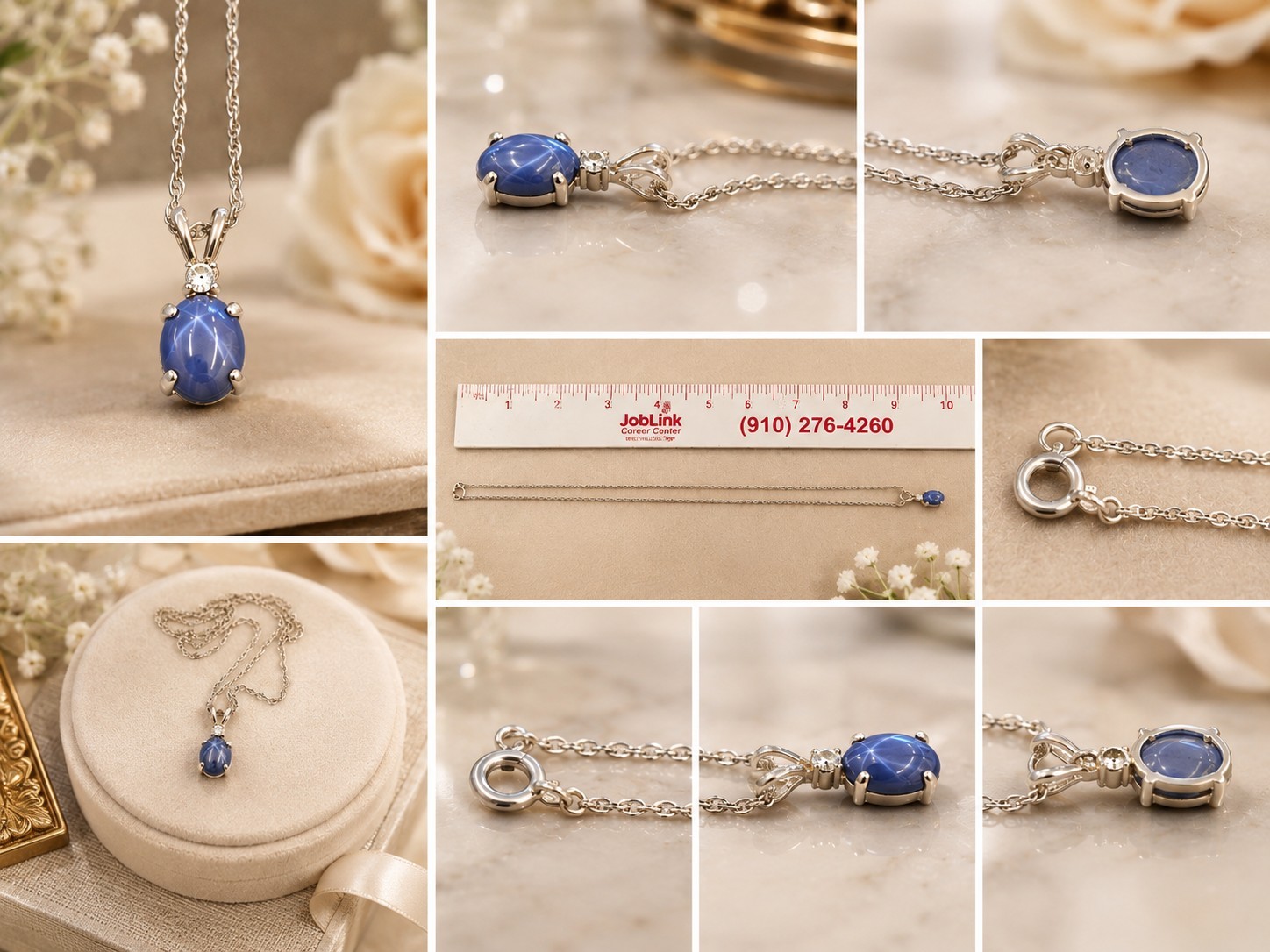 925 Sterling Silver Blue Star Sapphire Pendant Necklace Vintage 18” Chain