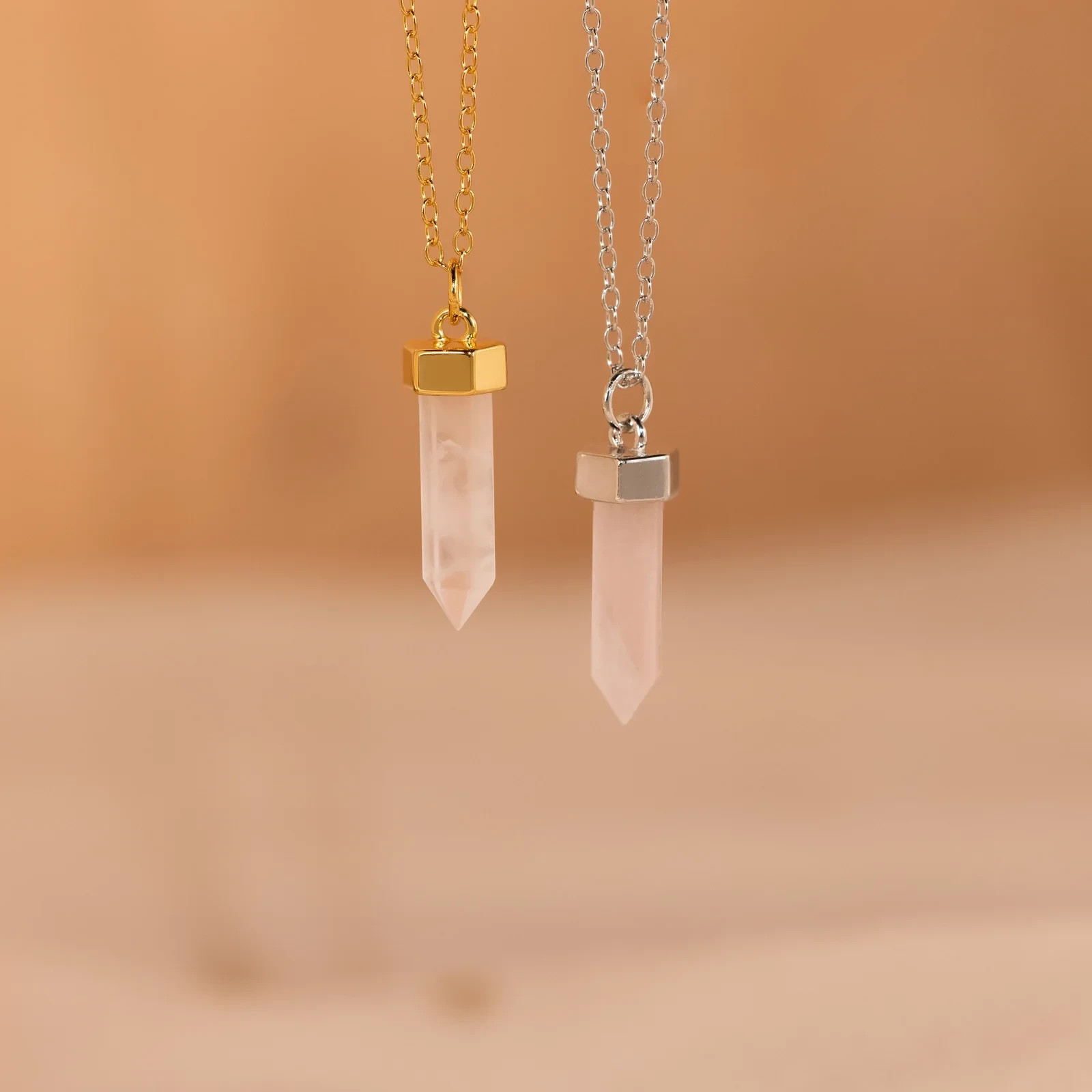 Rose Quartz & Amethyst Quartz Necklace Combo (Silver) CaitlynMinimalist