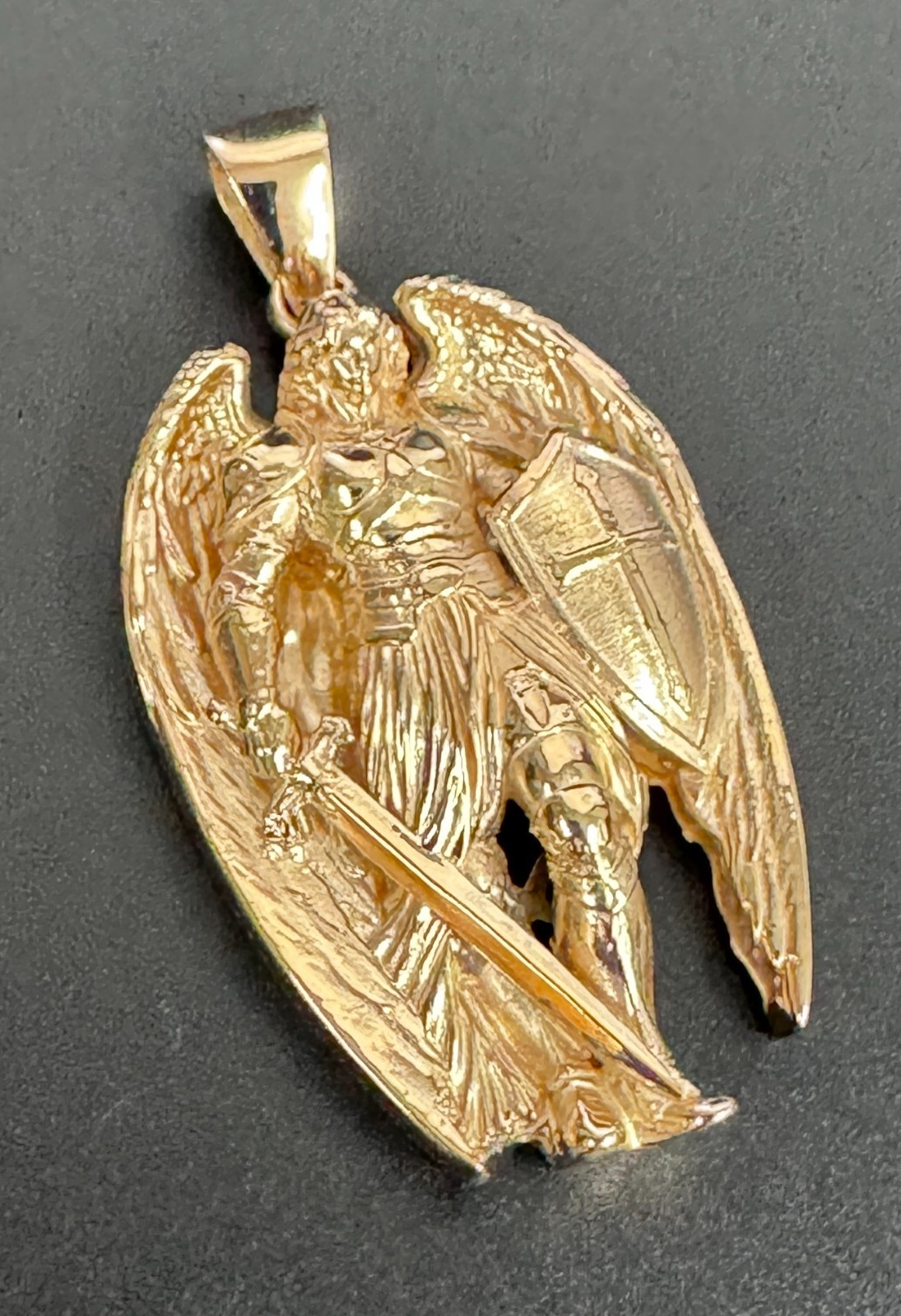 St Michael Warrior Angel 2″ Large Saint Charm Pendant 14K Gold