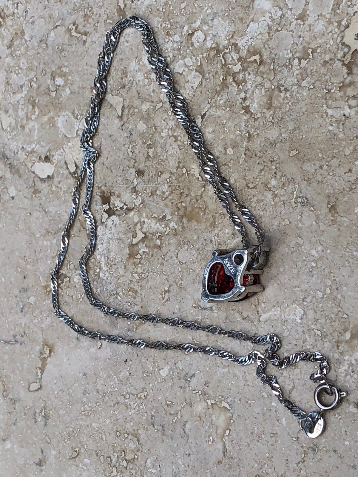 ❤️✨925 STERLING SILVER Red Ruby Garnet Color HEART Pendant Necklace TWIST CHAIN