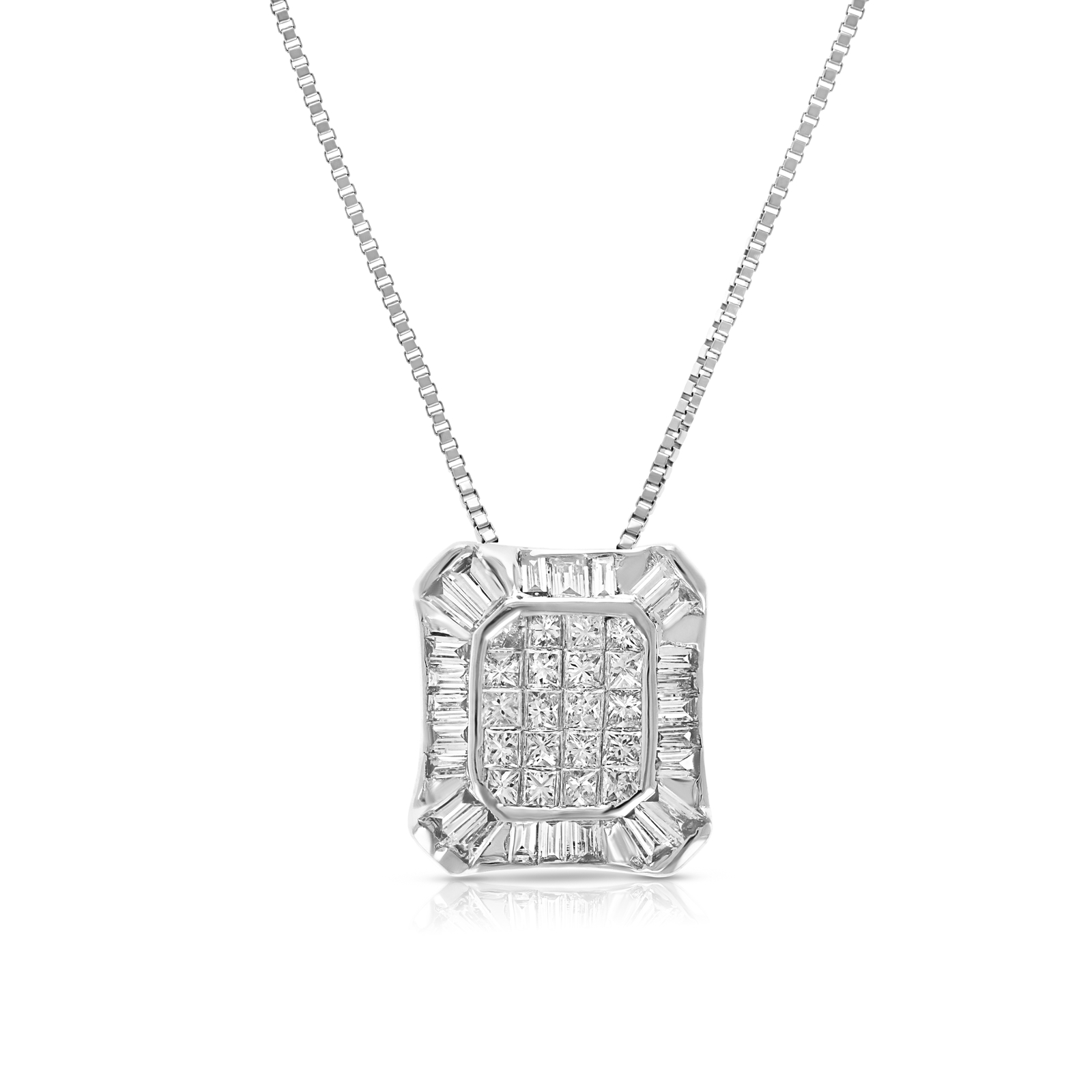 1/2 ct Princess Diamond Pendant Necklace Women in 14K White Gold Square 1/3 Inch
