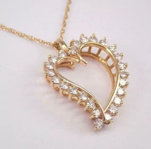 2Ct Round Cut Lab Created Diamond Heart Pendant 14K Yellow Gold Plated 18 Chain”