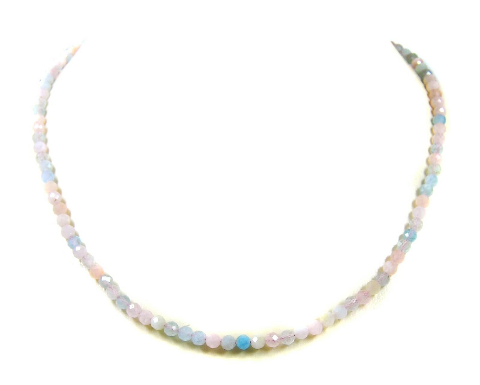 Morganite Faceted Ball Shape Necklace Ø-3mm 925 Silver Clasp