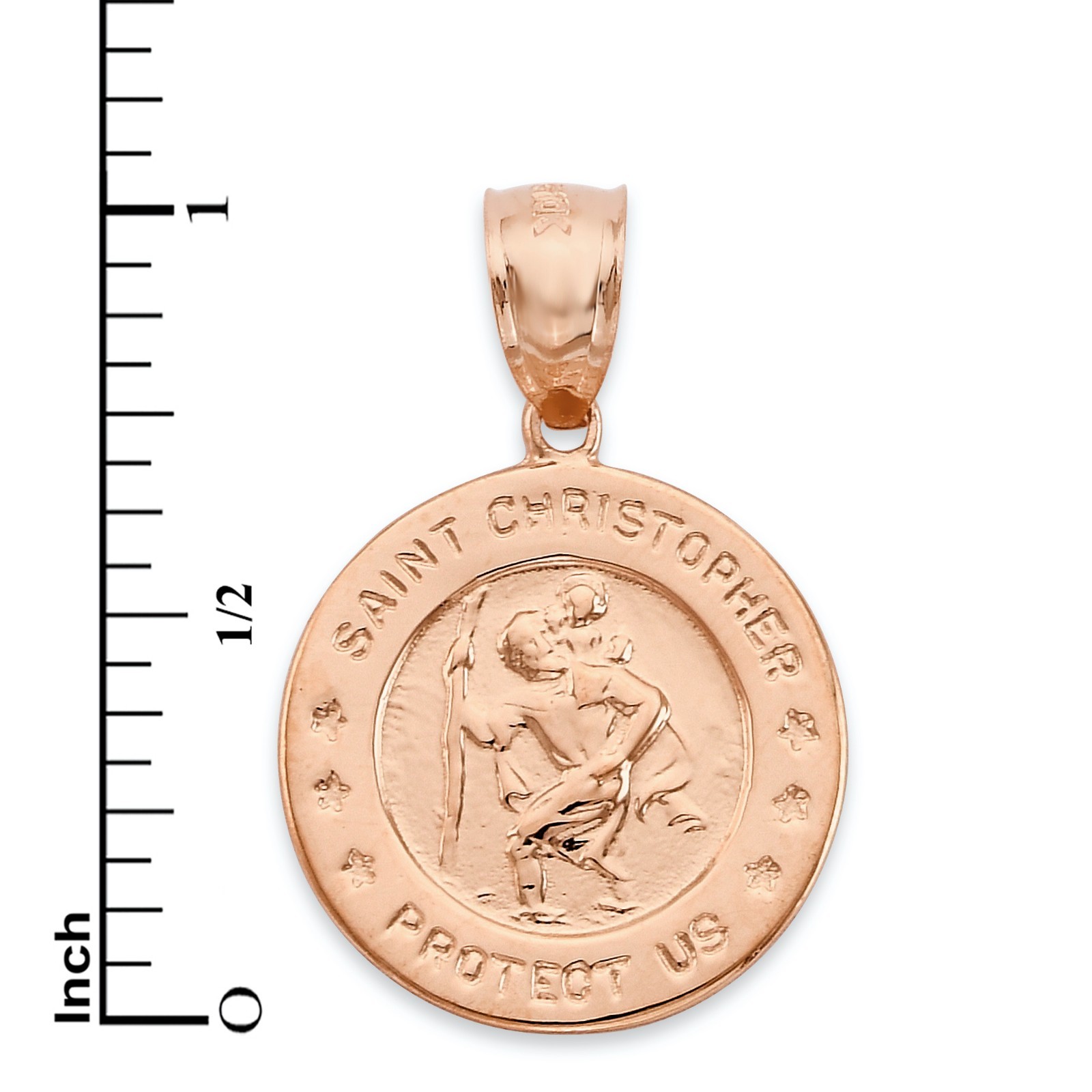Solid 14k Rose Gold Saint Christopher Protect Us Pendant